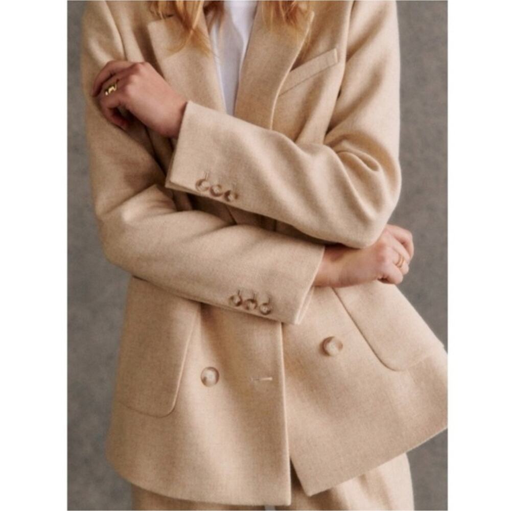 Sezane Paris Michele Jacket Blazer in a Pale Yellow Mottled Ecru Size 38 Medium - Picture 5 of 16